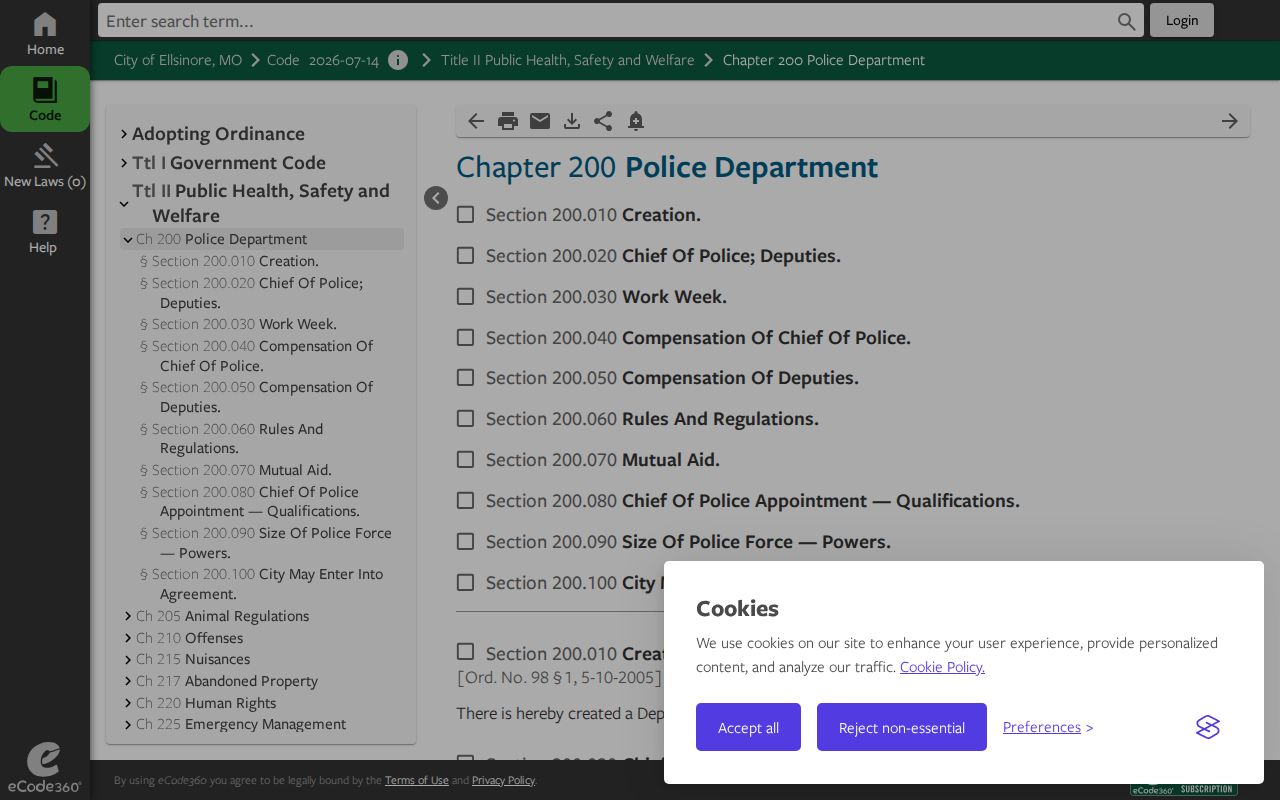 Ellsinore municipal police code source for arrest agency routing