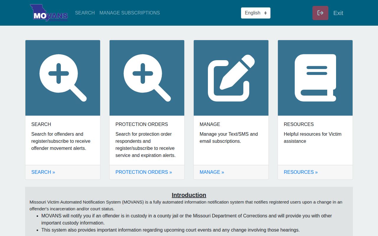Carter County MOVANS local jail custody alert registration screen