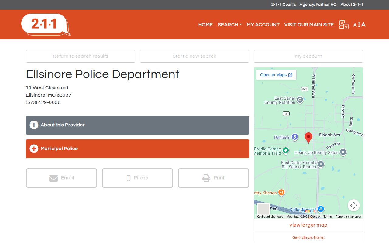 Ellsinore Police Department contact source for recent arrest records