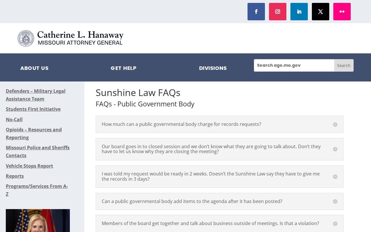 Missouri Attorney General Sunshine Law public records guidance