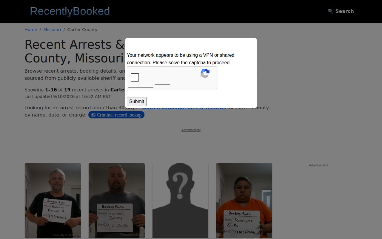 RecentlyBooked Carter County unofficial local aggregation page